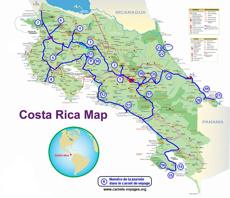 Carte itinéraire road trip Costa Rica