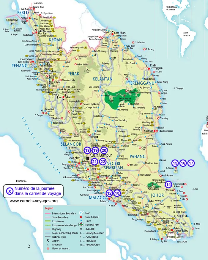 Carte et itinéraire pour visiter la Malaisie en 3 semaines 