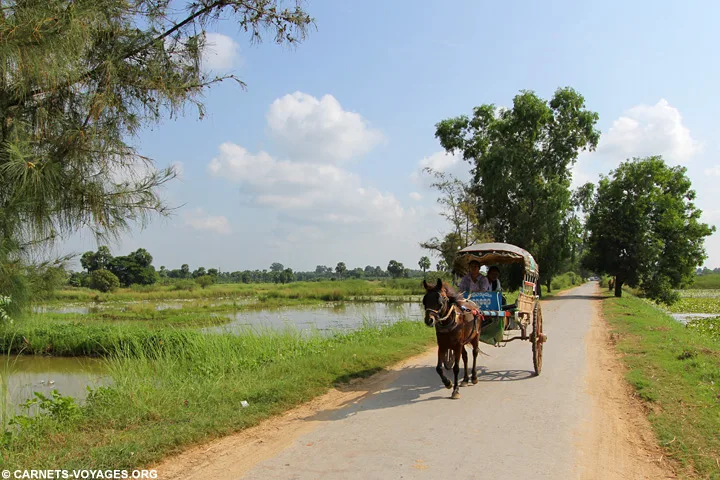 Calèche chevaux touristes Inwa Birmanie