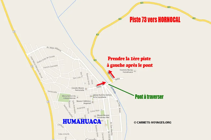 Carte itinéraire pour se rendre de Humahuaca à Hornocal - Road trip nord ouest argentin