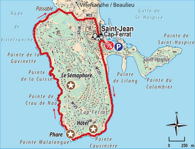 Carte randonnée balade tour de Saint Jean Cap Ferrat