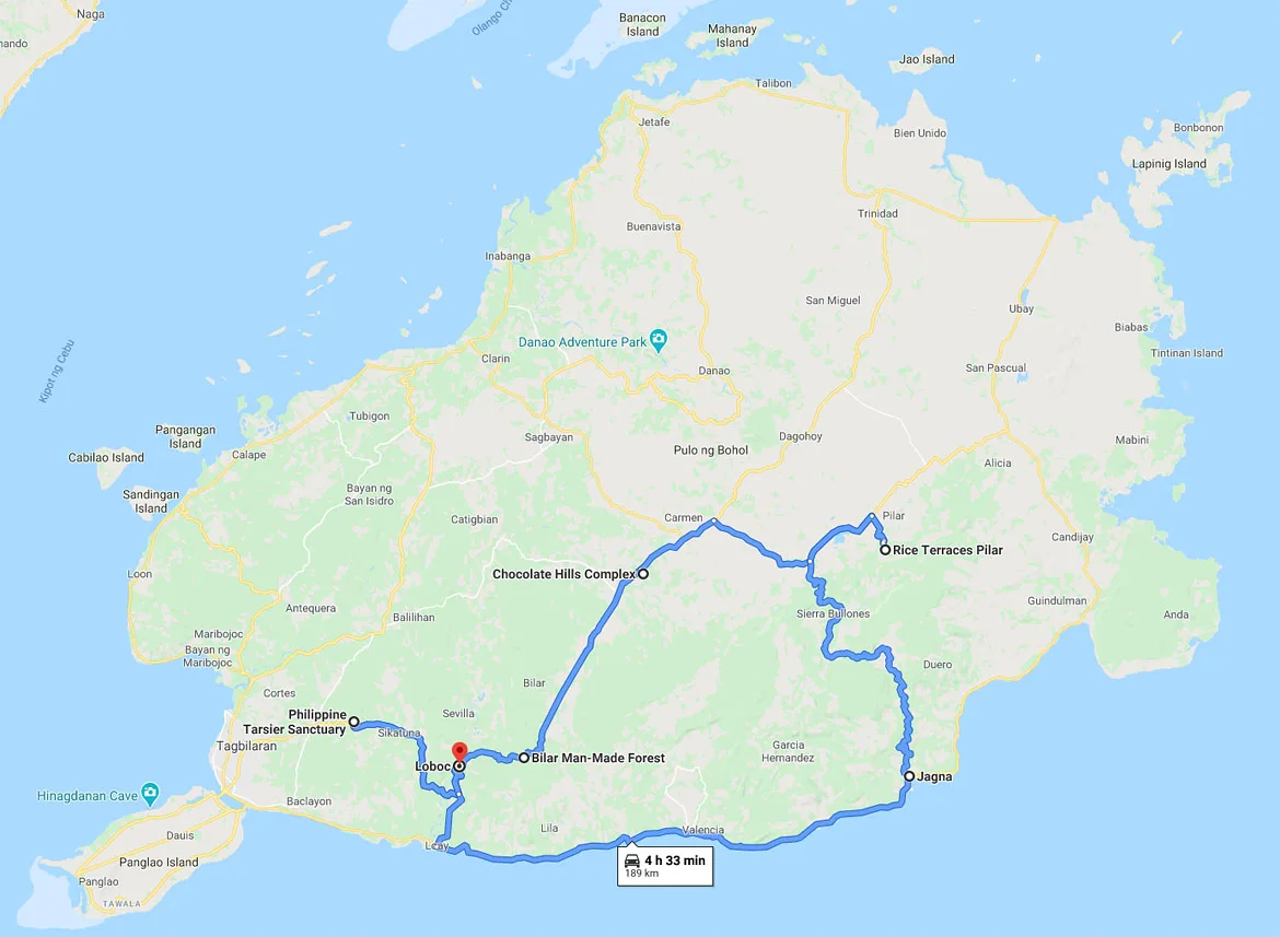 Bohol itinéraire en scooter