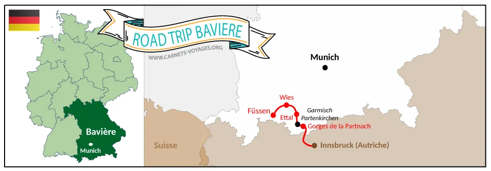 Carte itinéraire road trip Bavière Allemagne