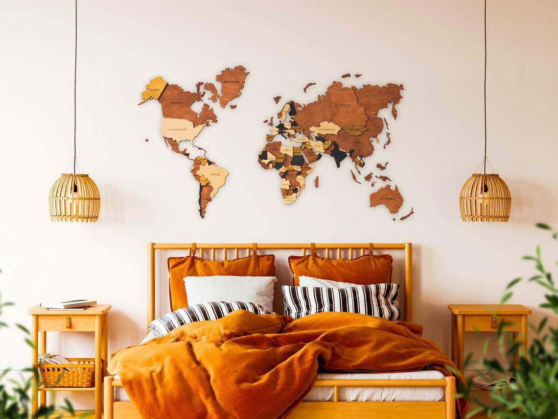 Idée déco voyage : la carte du monde murale en bois - Carnets Voyages