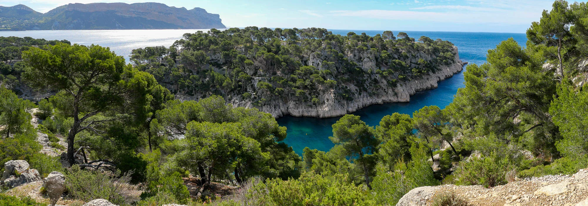 Photo panoramique sur la calanque de port pin marseille