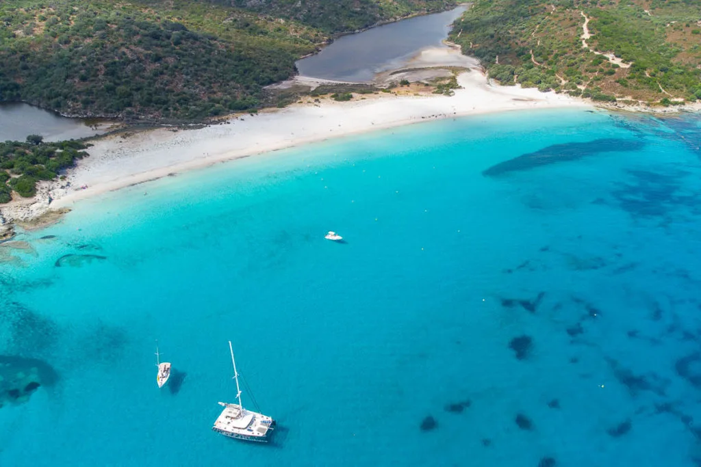 Plage du Lotu désert des Agriates Saint Florent Corse vue drone