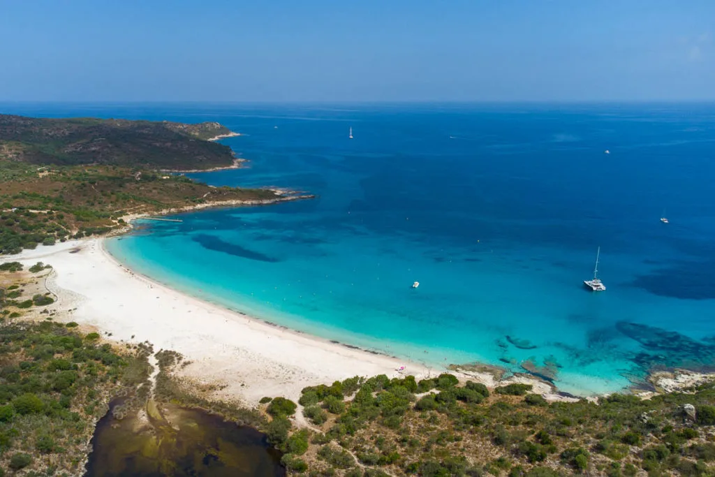 Plage du Lotu désert des Agriates Saint Florent Corse vue drone