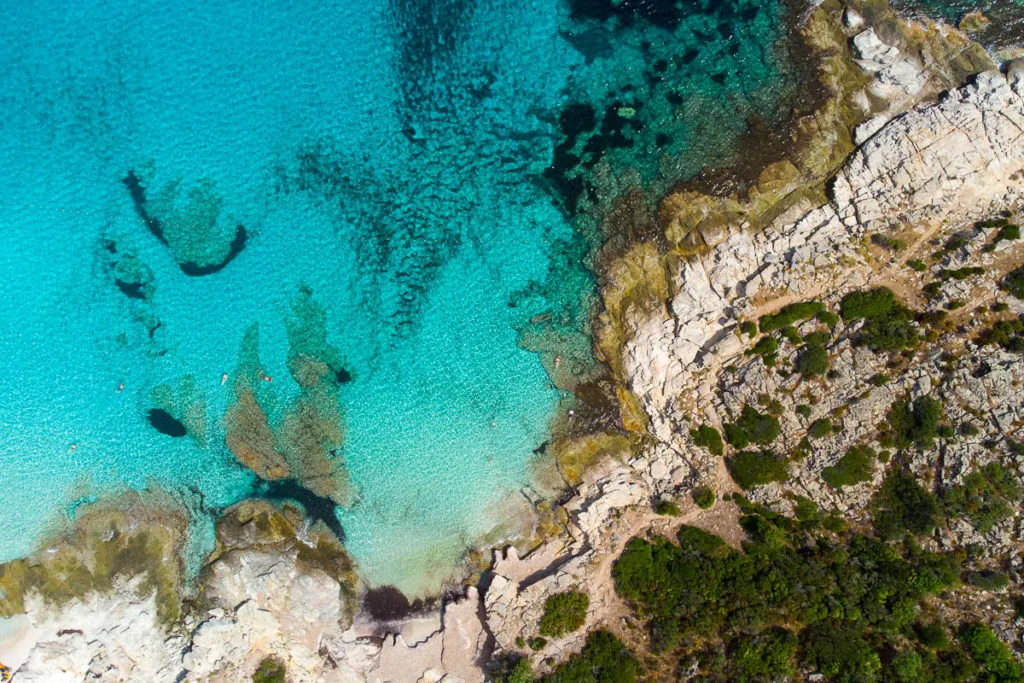 Plage du Lotu désert des Agriates Saint Florent Corse vue drone