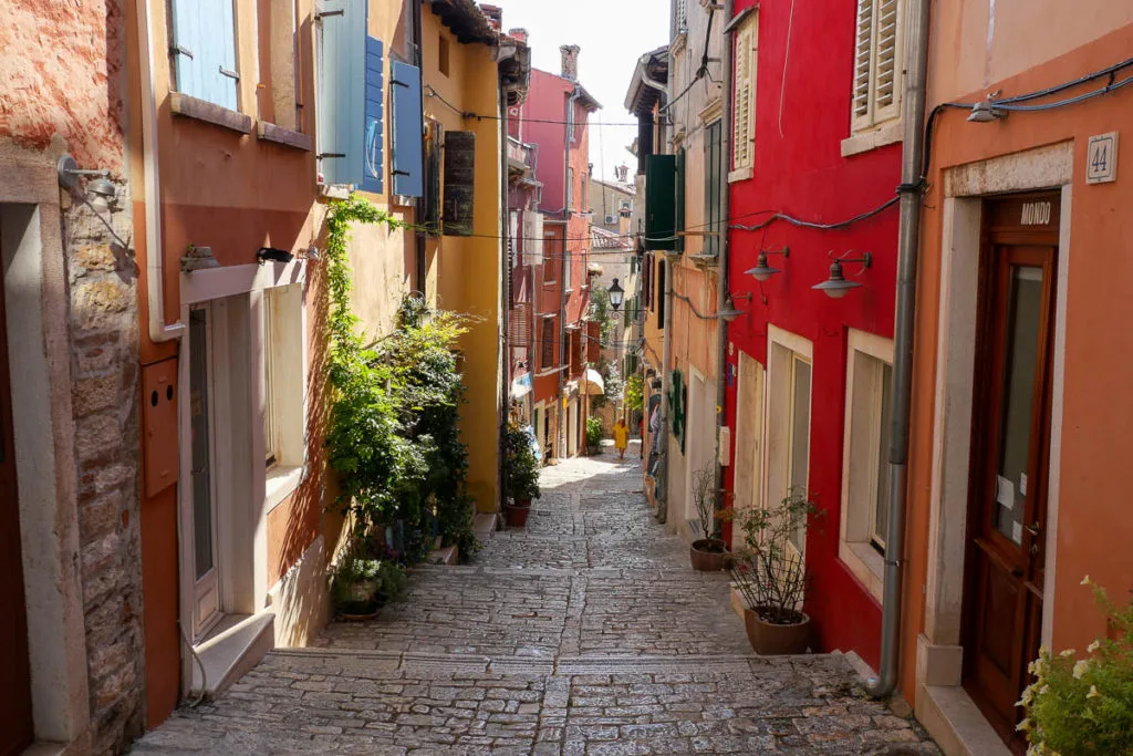Rovinj Croatia cobbled alley colorful houses