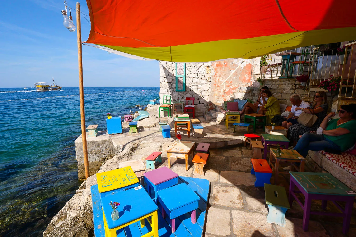 Terrace for a drink in Rovinj with your feet in the water, Croatia Mediterraneo Cocktail Bar