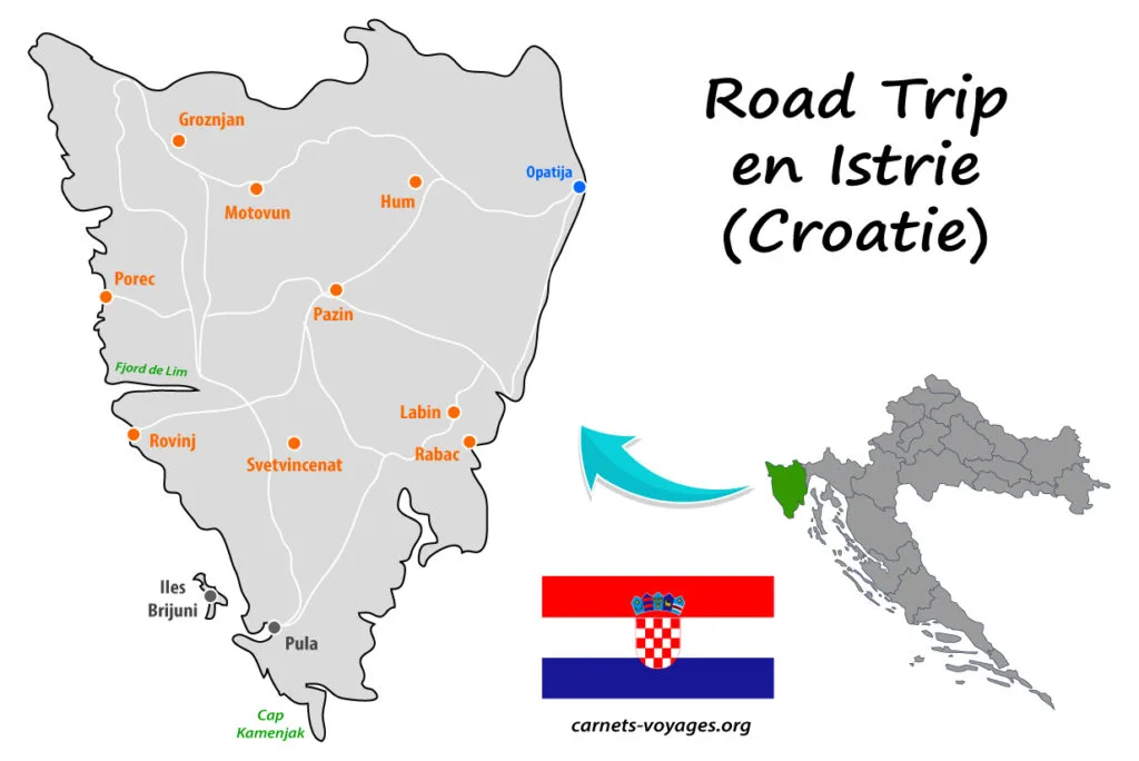 Carte infographie visiter l'Istrie en road trip
