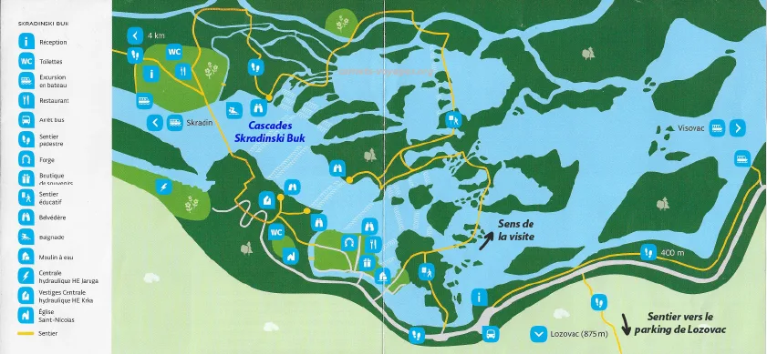 carte chutes cascades itineraire skradinski buk parc krka croatie