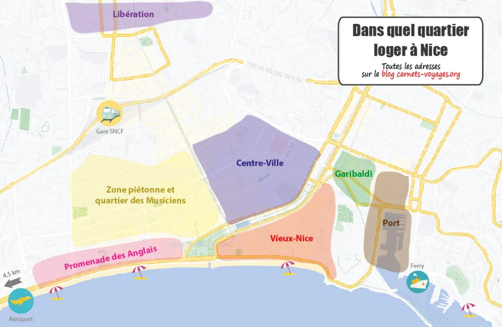 Infographie carte plan où dormir à Nice quel quartier loger