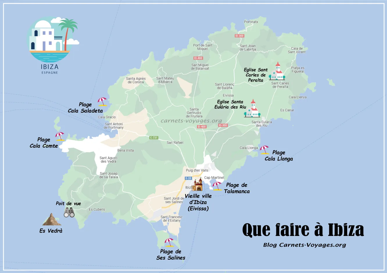 carte plan que faire à Ibiza îles Baléares Espagne