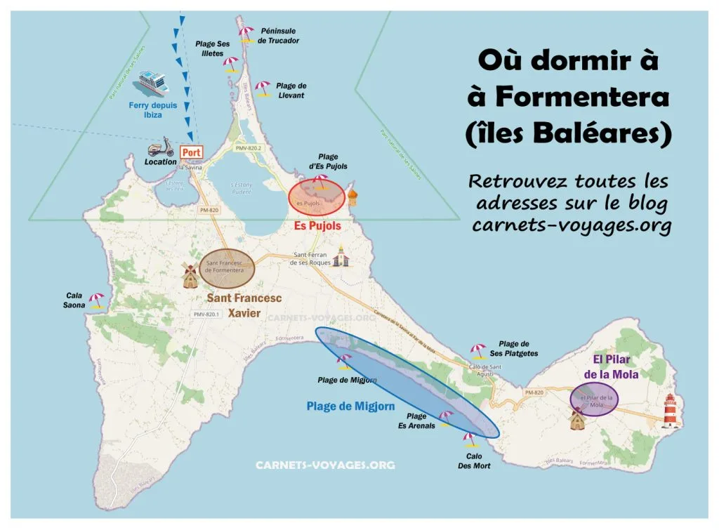carte plan où dormir à formentera meilleures villes où loger espagne baléares