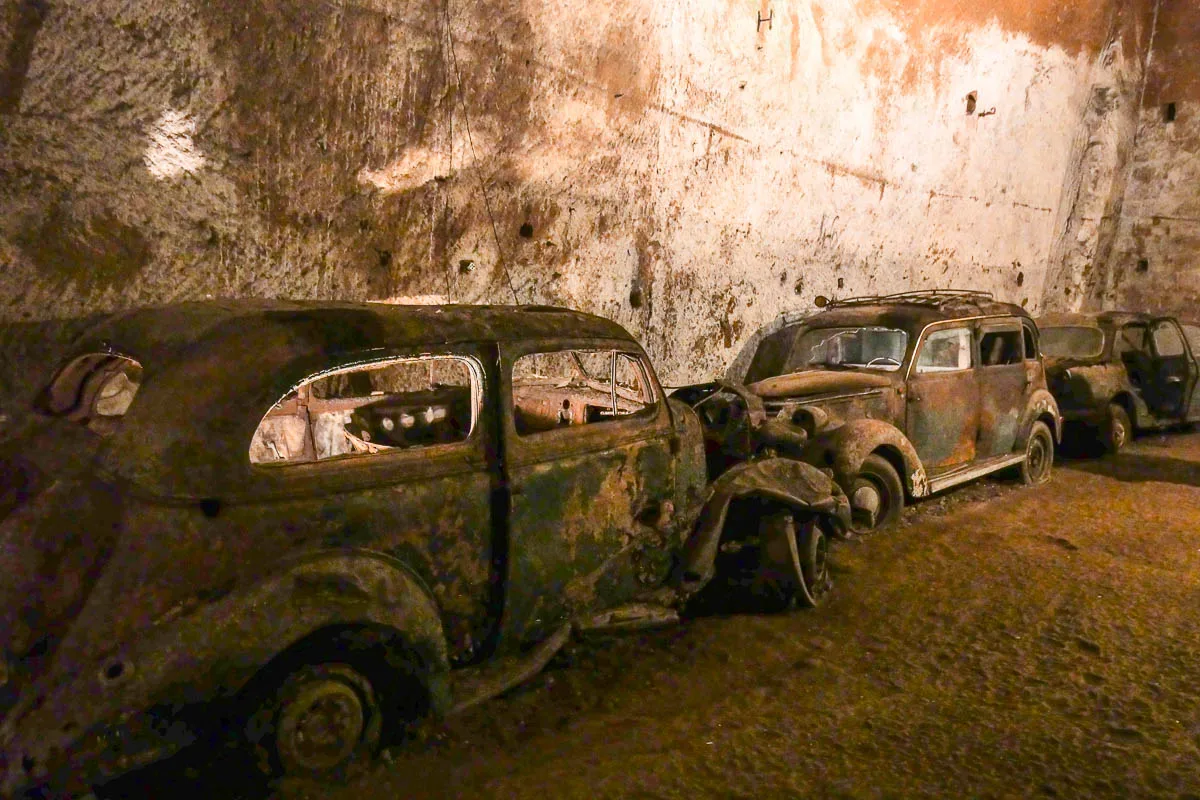 Galleria Borbonica Bourbon tunnel old cars Naples Italy