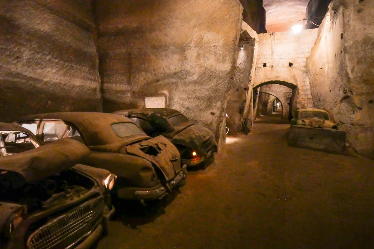 Galleria Borbonica Bourbon tunnel old cars Naples Italy