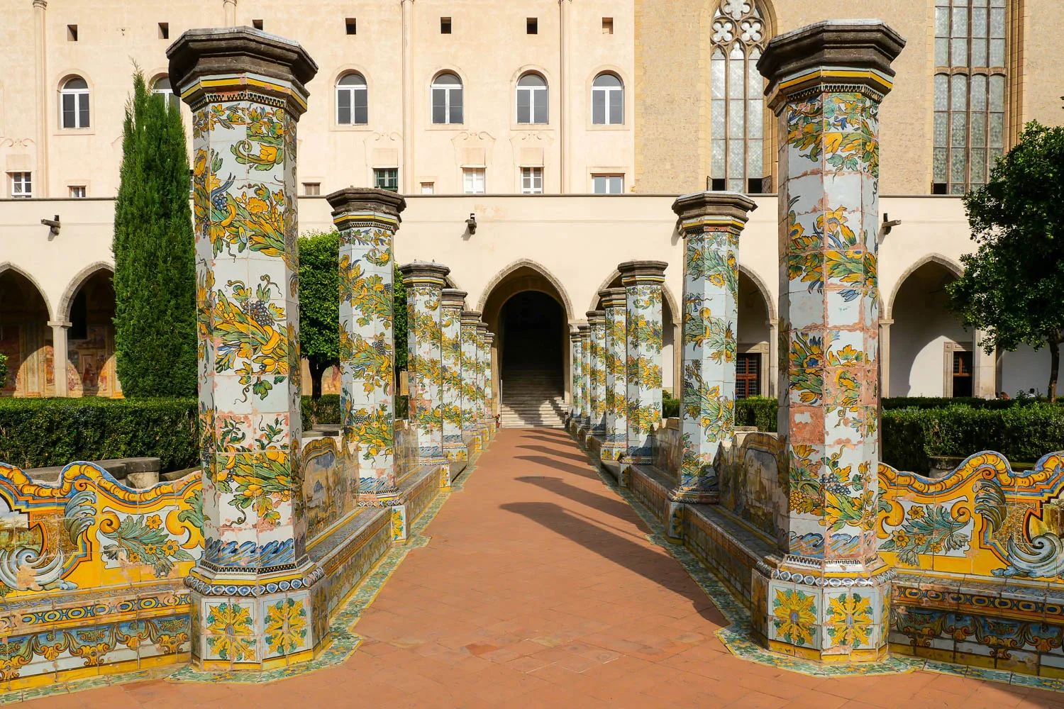Monastery convent cloister majolica painted tiles Santa Chiara what to do in Naples Italy