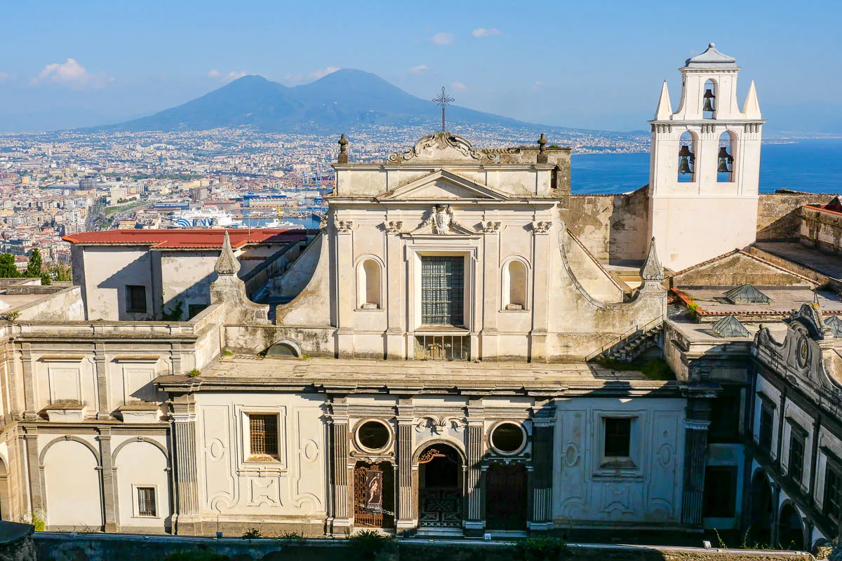 San Martino Charterhouse and Museum (certosa) facade and Vesuvius what to do in Naples Italy