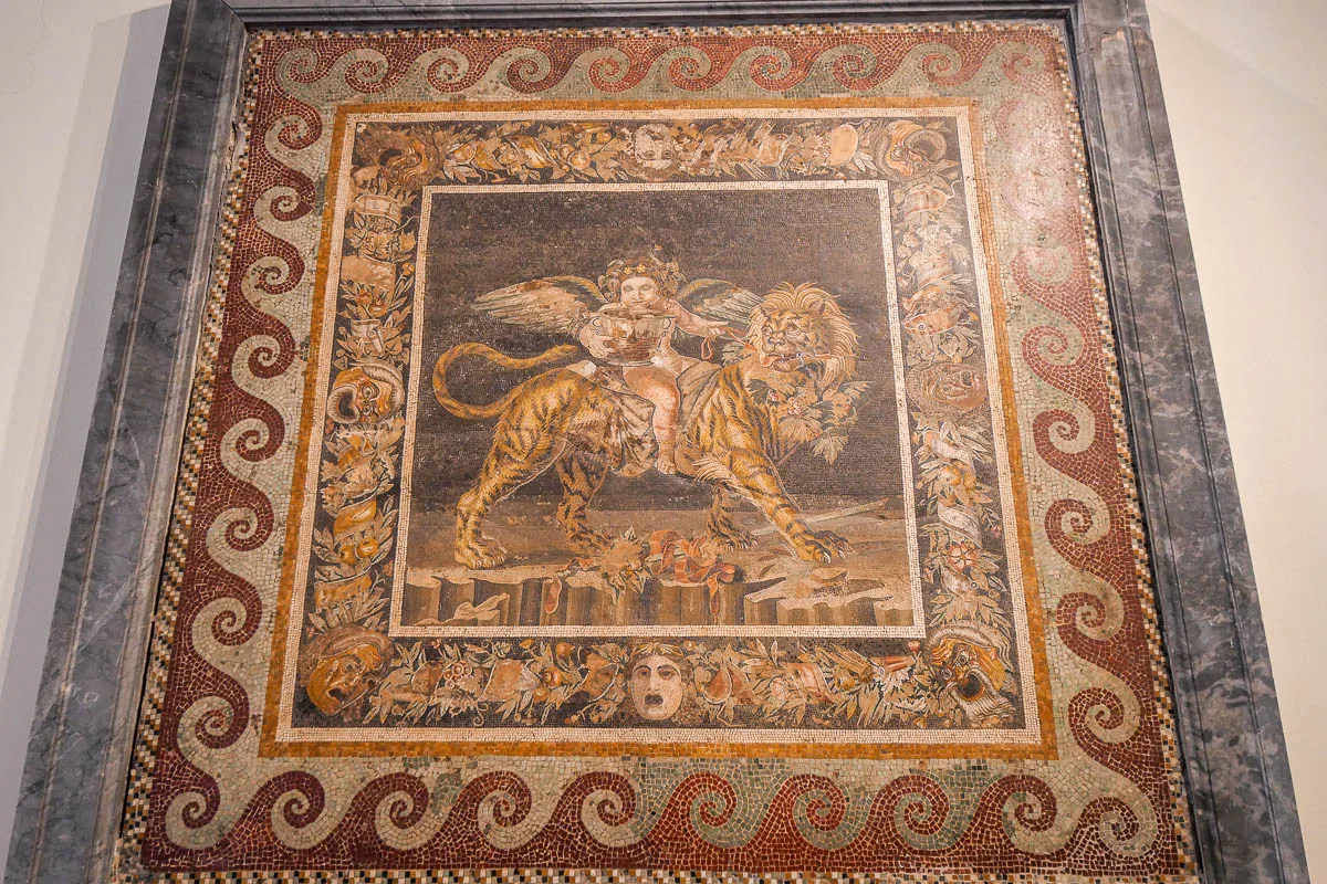 Naples Archaeological Museum mosaic painting lion