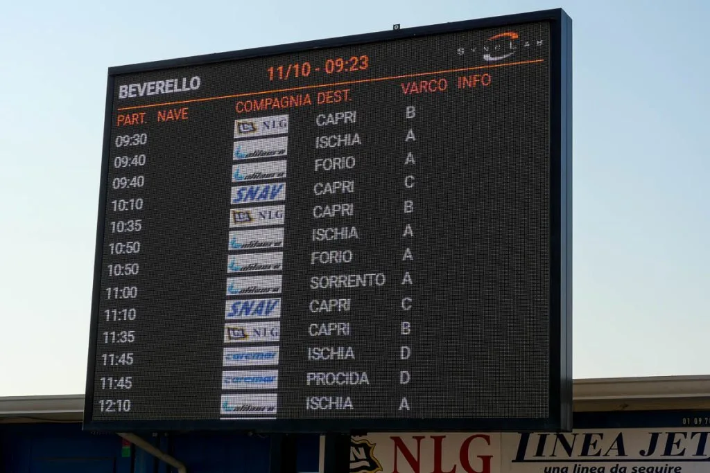 Naples port ferry display board Italy