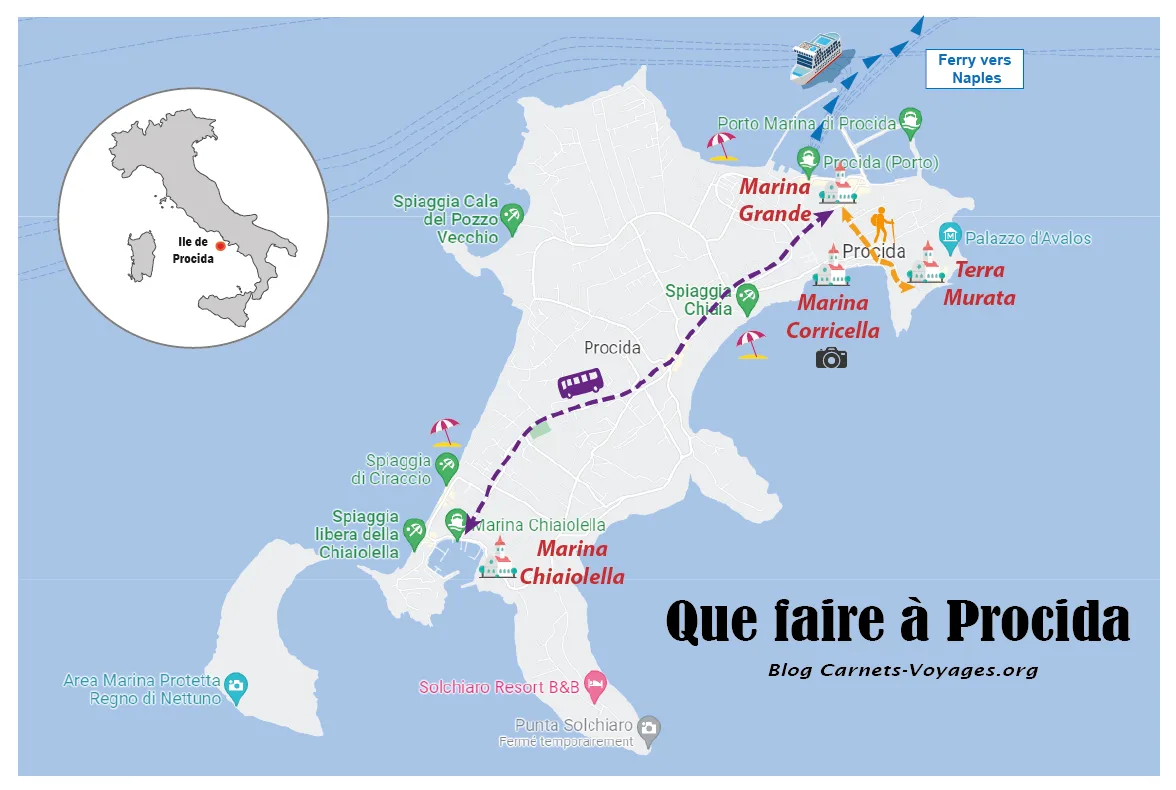Carte que faire sur l'île de Procida en Italie sites à visiter