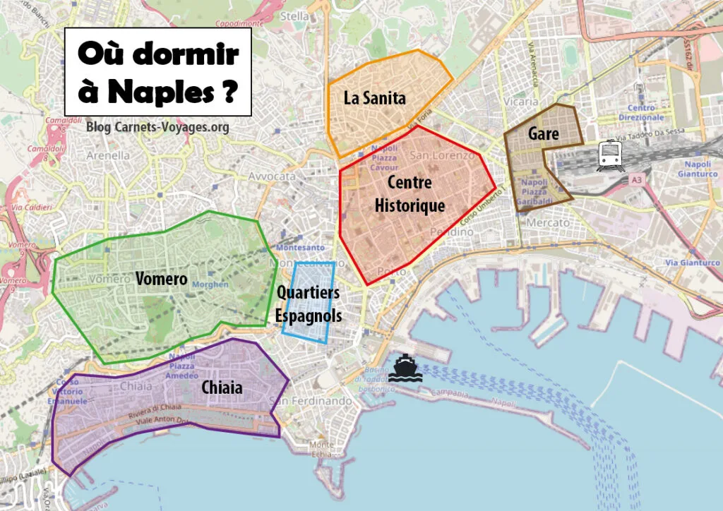 carte plan quartiers où dormir à Naples Italie hébergements où loger