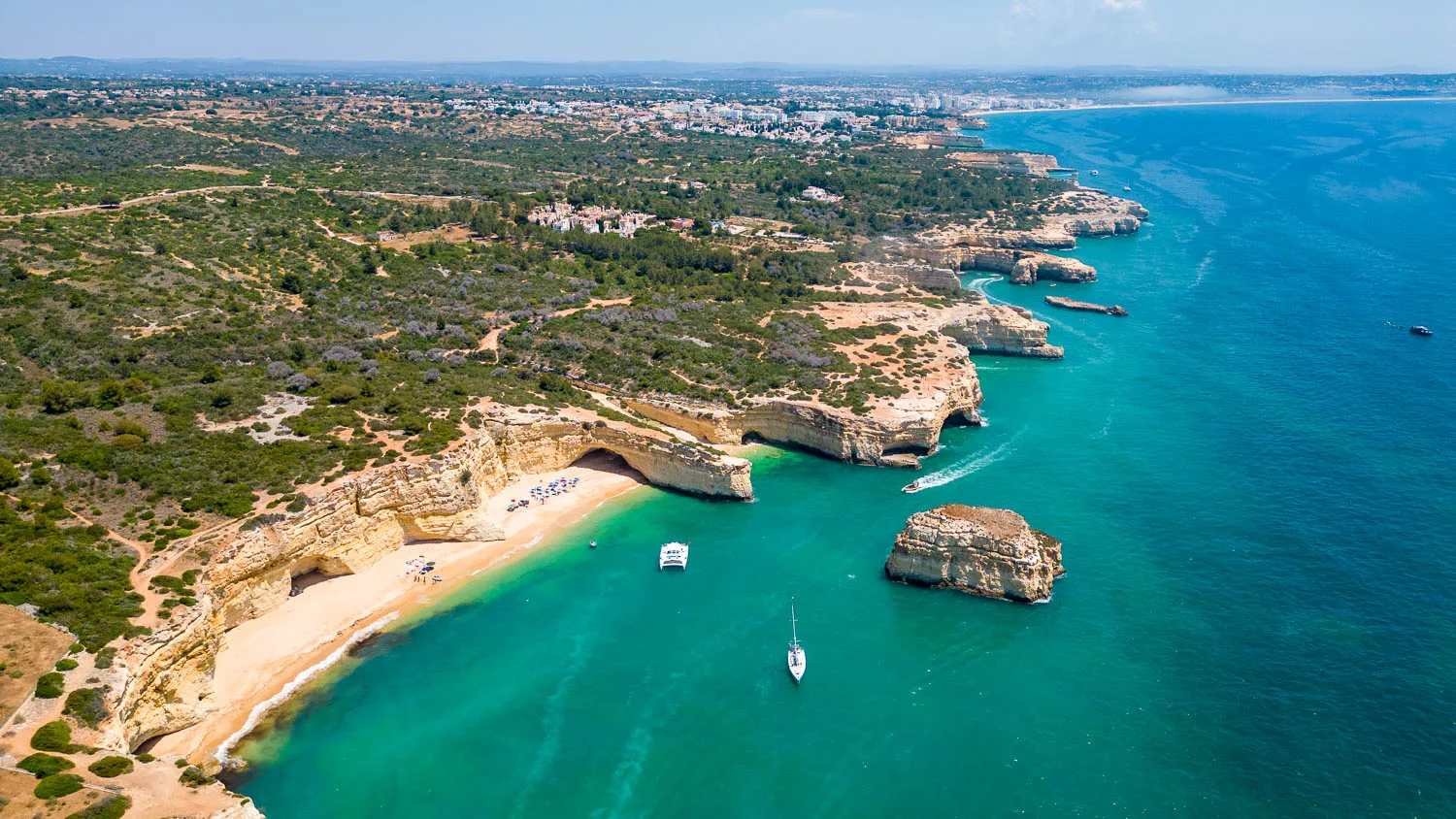 Things to do in the Algarve Portugal drone photography beach coastline cliffs sea