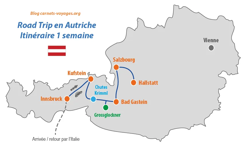 Carte road trip Autriche itinéraire 1 semaine 7 jours