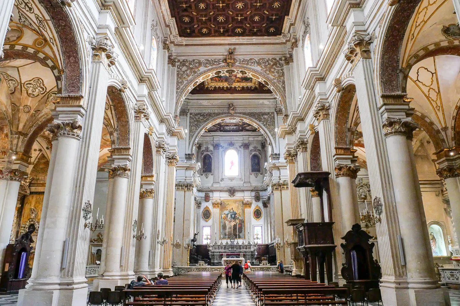 Interior nave of Santa Maria dell’Assunta Cathedral (Duomo) Lecce Puglia Italy