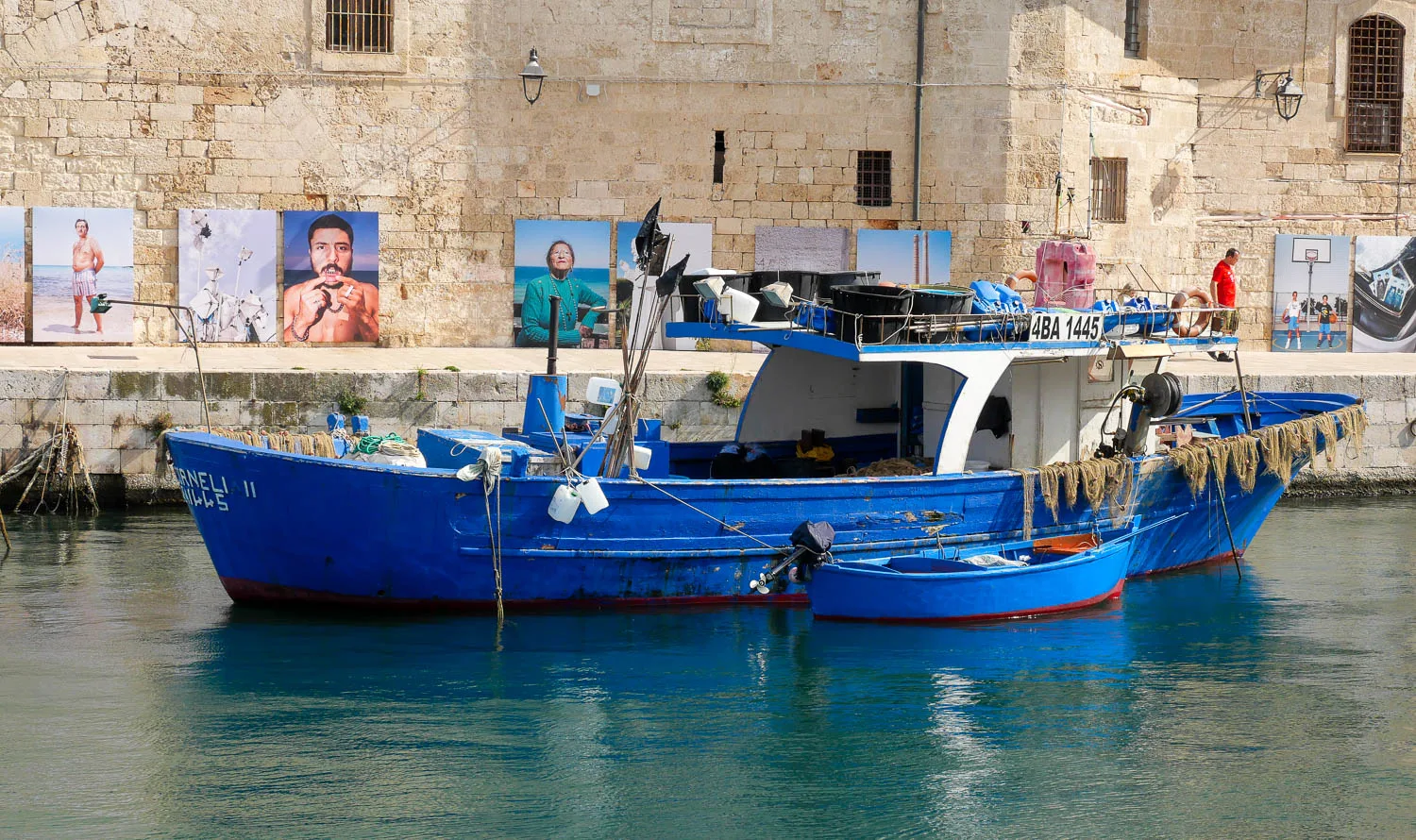 Blue fishing boat Monopoli Puglia Italy