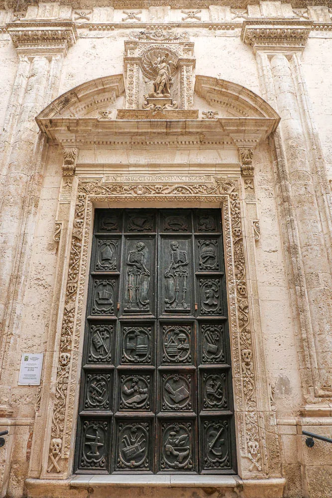 Church door Chiesa del Purgatorio Santa Maria del Suffragio Monopoli Italy
