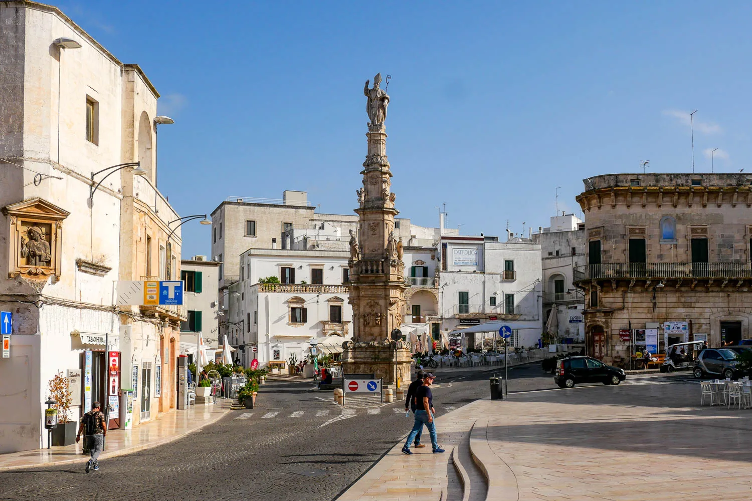 Ostuni square Piazza della Libertà spire patron saint Oronzo Puglia Italy