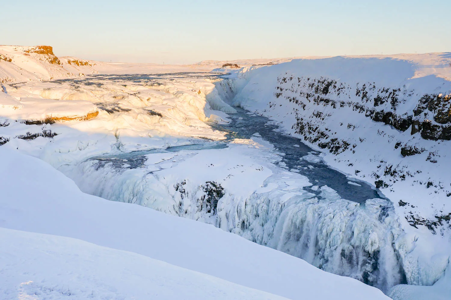 Chutes de Gullfoss en hiver Islande troisième point de vue