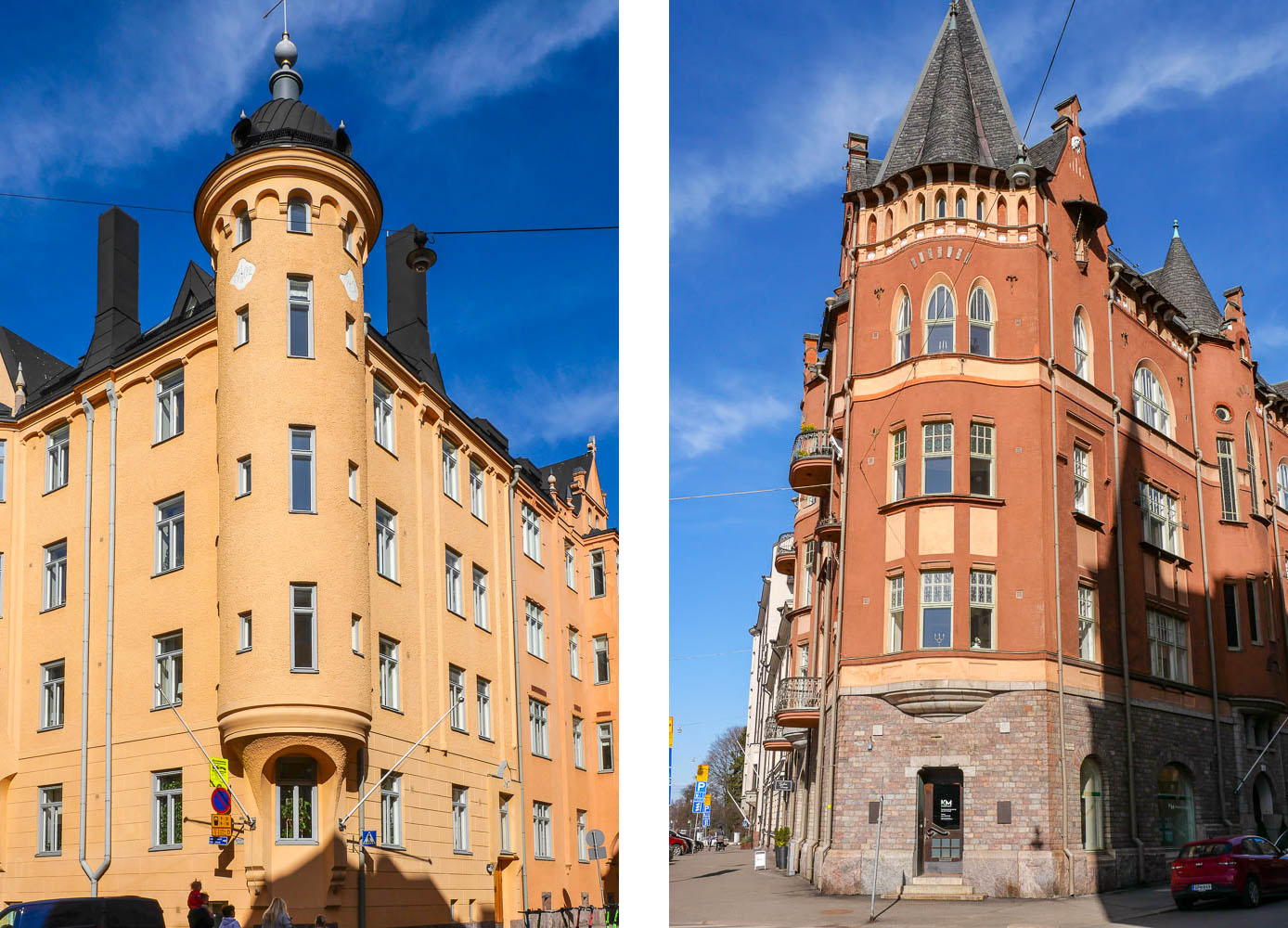 Façades immeubles Art nouveau rue Luotsikatu quartier Katajanokka Helsinki Finlande