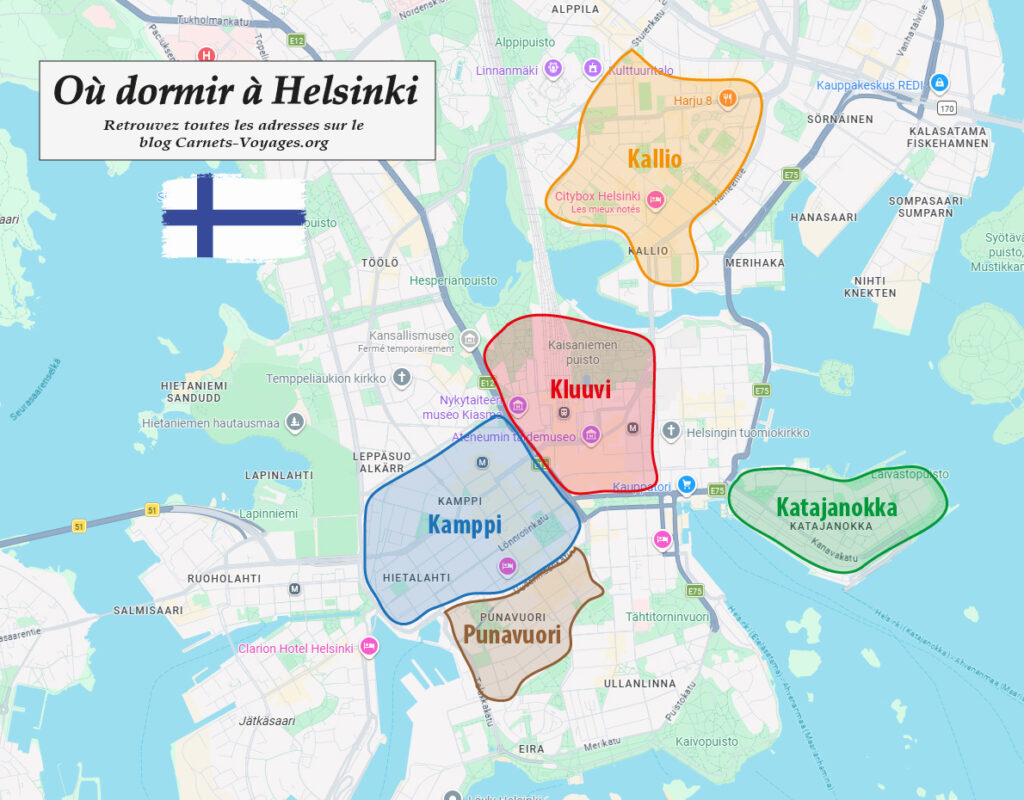 Carte plan où dormir à Helsinki en Finlande quel quartier choisir