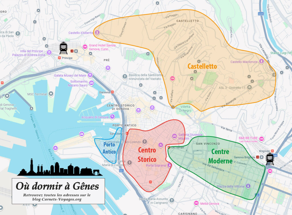 Carte où dormir à Gênes plan des quartiers où séjourner